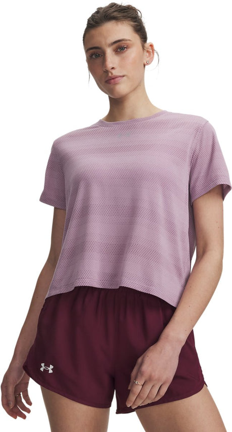 Under armour ua velociti shortsleeve-pnk dames sportbroek - mauve roze - reflective
