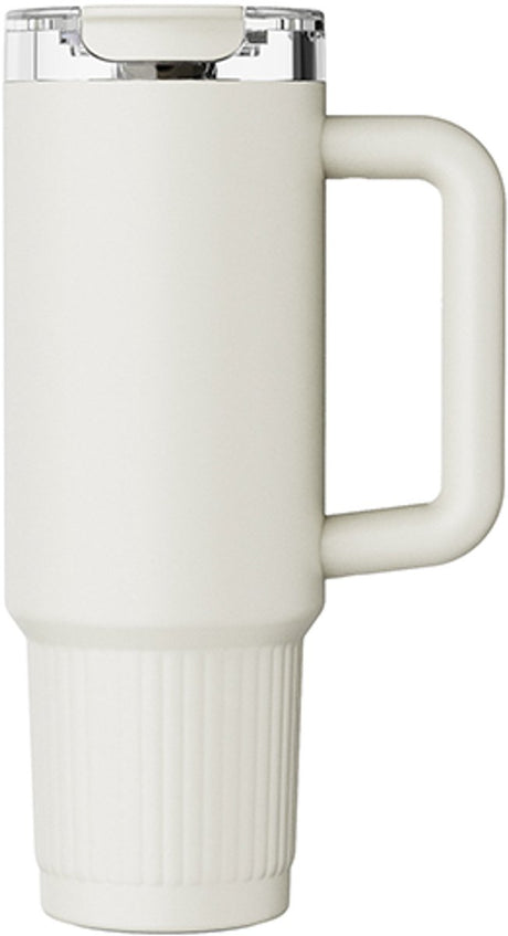 Merkloos sans marque kozie thermosbeker 980 ml – rvs – dubbelwandig geïsoleerd – crème beige – voor warme koude dranken