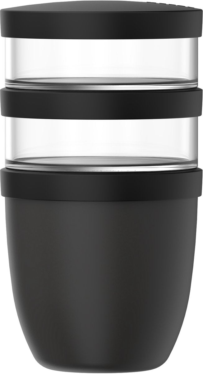 Mepal lunchpot 3-delig ellipse - 500 + 200 + 200 ml - met 2 compartimenten - yoghurtbeker en muesli beker to go - geschikt voor vriezer. magnetron en vaatwasser - nordic black