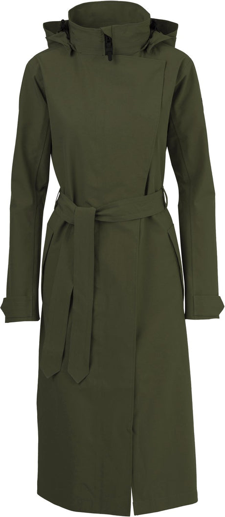 Agu trench coat long regenjas dames waterdicht - legergroen - waterkolom 5.000 mm - afneembare capuchon xs