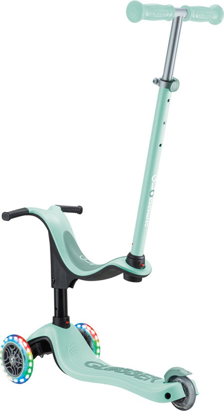 Globber meegroeistep- go up sporty lights mint - munt - lichtgevende wielen - met duwstang - in hoogte verstelbaar - vanaf 12 maanden tot 7 jaar
