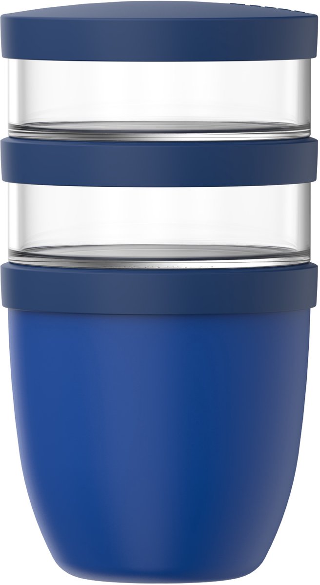 Mepal lunchpot 3-delig ellipse - 500 + 200 + 200 ml - met 2 compartimenten - yoghurtbeker en muesli beker to go - geschikt voor vriezer. magnetron en vaatwasser - vivid blue