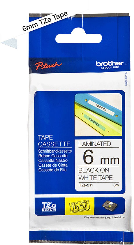 Brother labeltape tze211 6mmx8m zwart wit