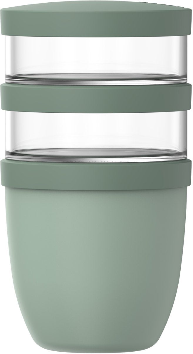 Mepal lunchpot 3-delig ellipse - 500 + 200 + 200 ml - met 2 compartimenten - yoghurtbeker en muesli beker to go - geschikt voor vriezer. magnetron en vaatwasser - nordic sage