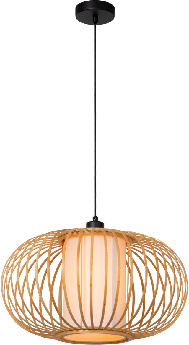 Lucide thuline - hanglamp - ø 45 cm - 1xe27 - lichte houtlook - essential - japandi