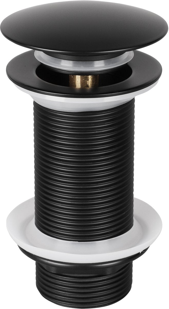 Differnz design afvoerplug - pop-up afvoerstop voor wastafel - gemaakt van messing - eenvoudige schroefbevestiging - diameter 63 mm en hoogte 98 mm - kleur zwart - geschikt voor badkamer