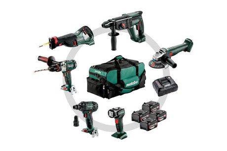 Metabo combo set 18v 6.1 (sb18ltx +ssw18ltx300bl +kh18ltx24 +w18l9-125quick +ssep18lt +ula) 4x4,0ah zak