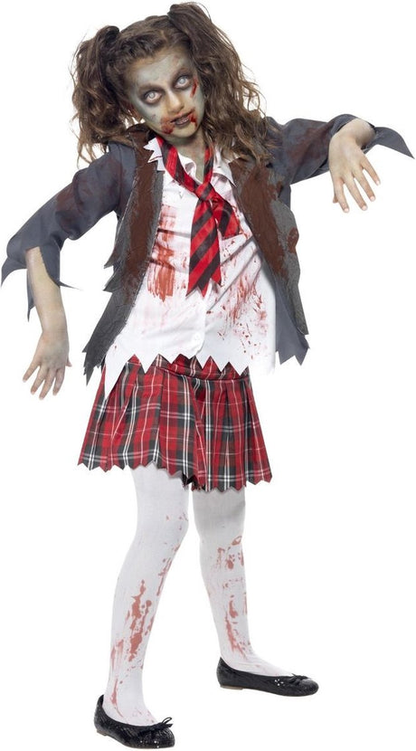 Vegaoo schoolmeisje zombie halloween kostuum voor kinderen - kinderkostuums - 122 134 128