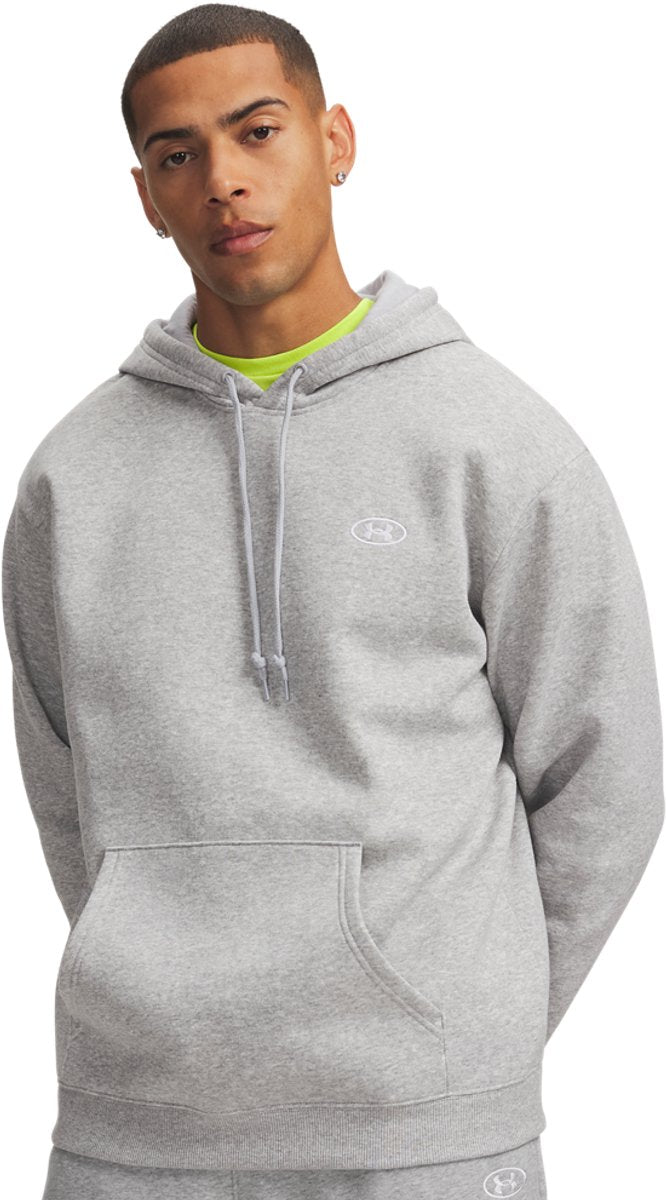 Under armour ua rival flc hoodie-gry heren sporttrui - mod grijs light heather - wit