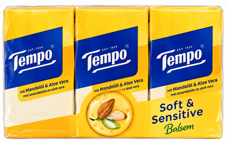 Tempo zakdoeken natural soft 8x9pcs 4ply (nl fr)