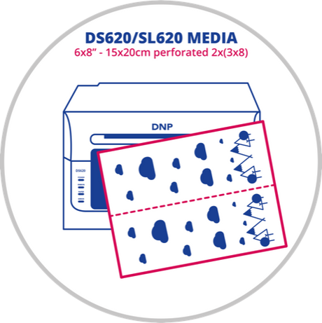 Dnp papier 2 rol à 200 st. 15x20 geperforeerd op 7,5x20 voor ds620