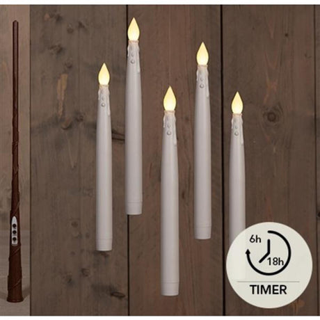 Anna's collection led zwevende druip kaarsen met timer inclusief toverstok, draad en haken 5 stuks h27cm wit