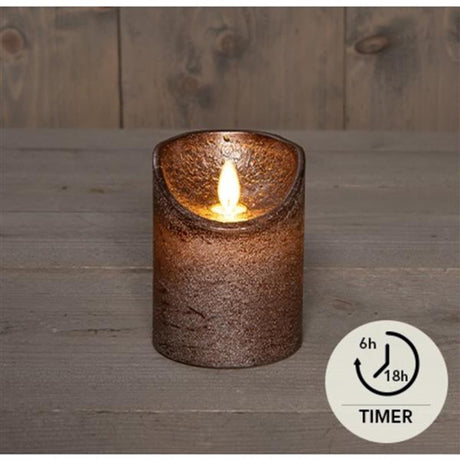 Anna's collection led rustiek stompkaars wax bewegende vlam op 3xaaa batterij met timer 7,5x10cm brons