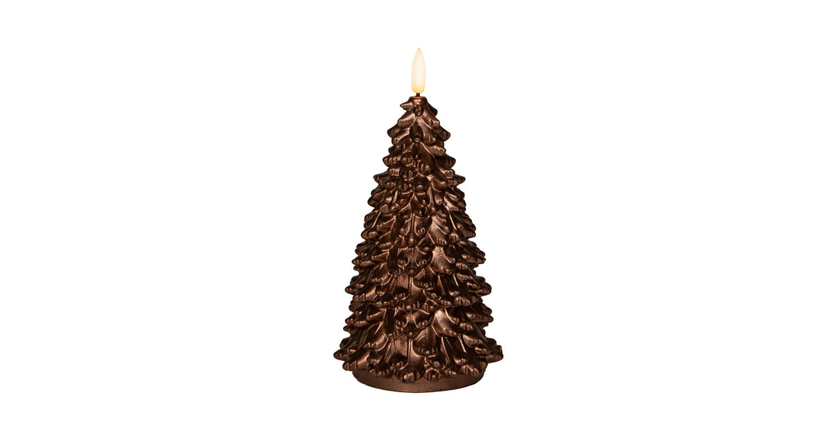 Kaars kerstboom wax 3d vlam op 2xaa batterij met timer 20x9.5cm brons