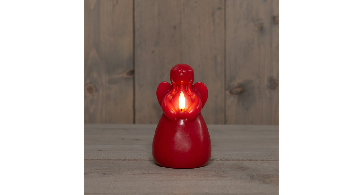 Kaars engel wax led 3d vlam op batterij met timer d8.5h14.5cm rood