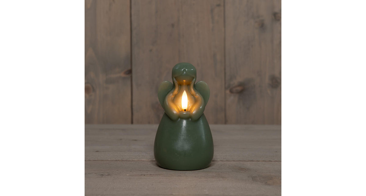 Kaars engel wax led 3d vlam op batterij met timer d8.5h14.5cm jade groen