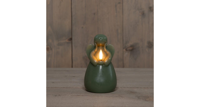 Kaars engel wax led 3d vlam op batterij met timer d8.5h14.5cm jade groen