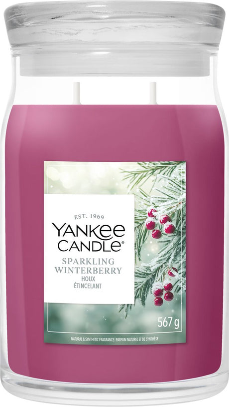 Yankee candle - sparkling winterberry large jar geurkaars - 90 branduren - twee lonten