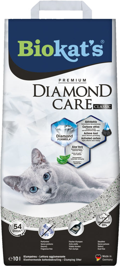 Biokat's diamond care classic - 10 l - kattenbakvulling - klontvormend - zonder geur - aktieve kool