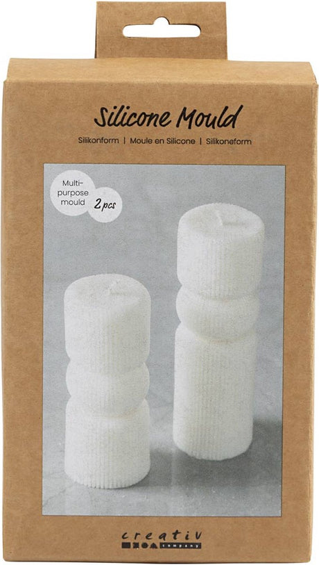 Creativ company siliconen vorm, geribbelde cilinder met boog, h: 11+14 cm, d 4+4 cm, 2stuk