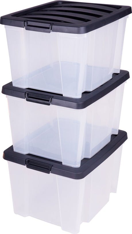 Iris handybox opbergbox - 30l - kunststof - transparant zwart - set van 3