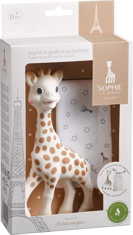 Sophie de giraf - bijtspeeltje - bijtspeelgoed - baby speelgoed - kraamcadeau - babyshower cadeau - in wit geschenkdoosje - 100% natuurlijk rubber - vanaf 0 maanden - 18 cm - beige bruin - met bewaarzakje
