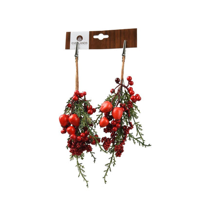 Decoris kunsttak bessen 25cm groen rood kunststof 2 stuks