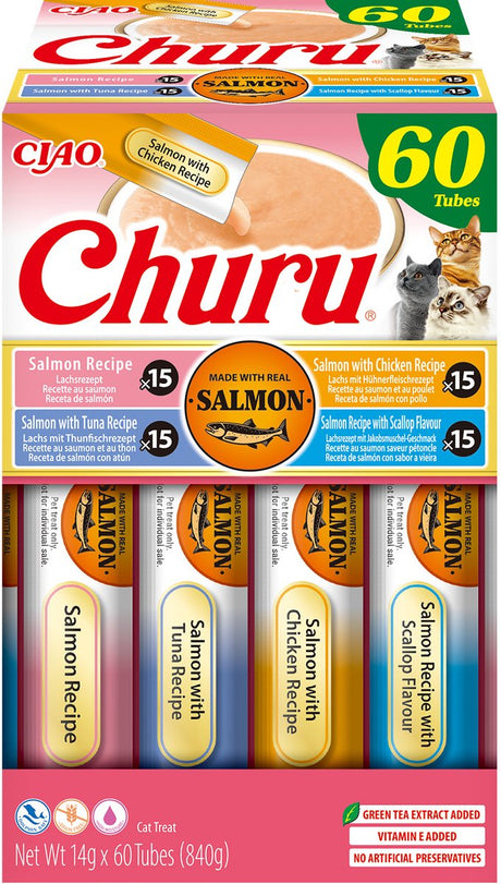 Inaba ciao churu creamy puree liquid kattensnack zalm variëteiten 60x14g