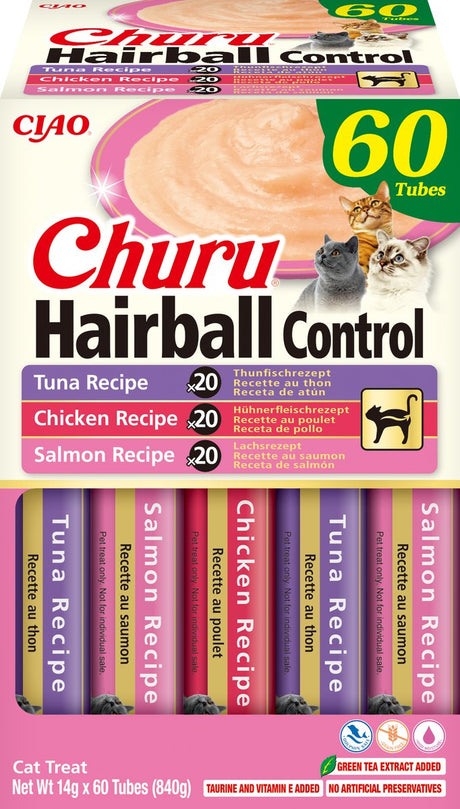 Inaba ciao churu hairball creamy puree kattensnack liquid tonijn kip 60x14g