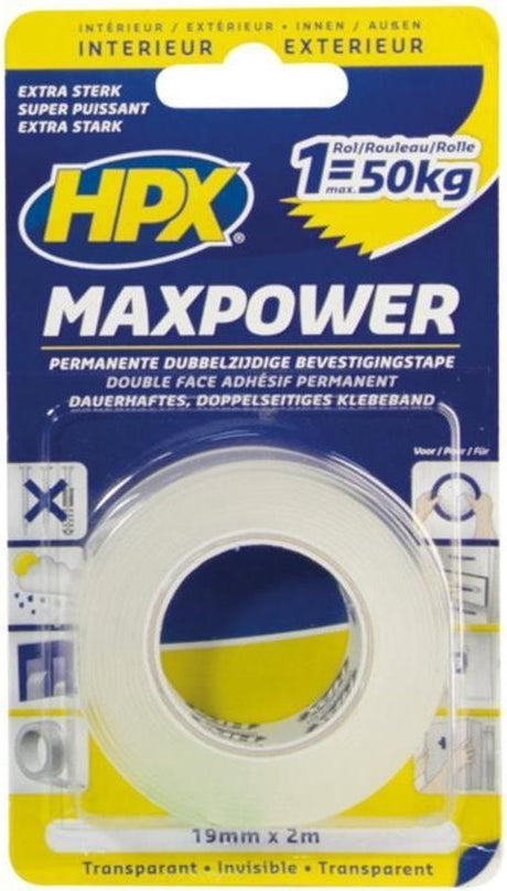 Hpx max power transparent bevestigingstape - 19mm x 16,5m
