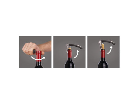 Vacu vin dubbele kurkentrekker zwart – kelnersmes – 3-in-1 kurkentrekker met foliemes en flesopener