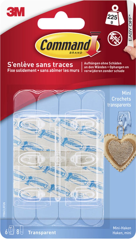 Command ? doorzichtige mini haken met doorzichtige strips, 6hks+8s pk