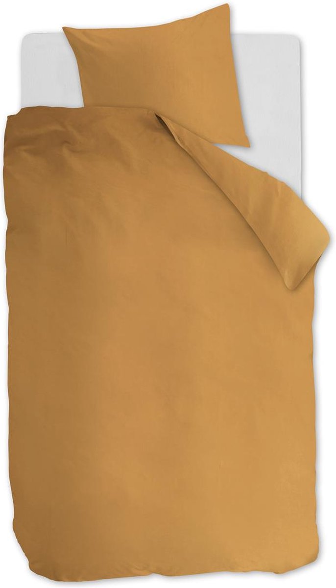 Ambiante cotton uni dekbedovertrek - effen - eenpersoons - 140x200 220 cm - oker