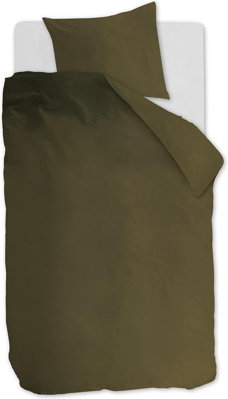Ambiante cotton uni dekbedovertrek - effen - eenpersoons - 140x200 220 cm - olijfgroen