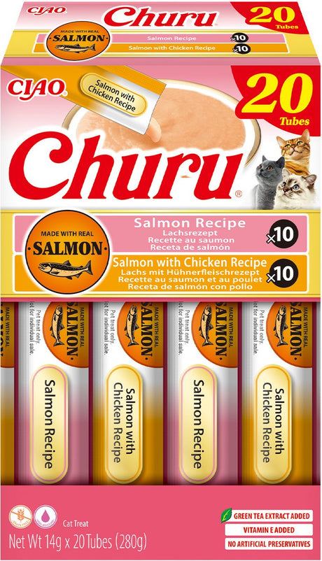 Inaba ciao churu creamy puree kattensnack liquid zalm kip variëteiten 20x14g