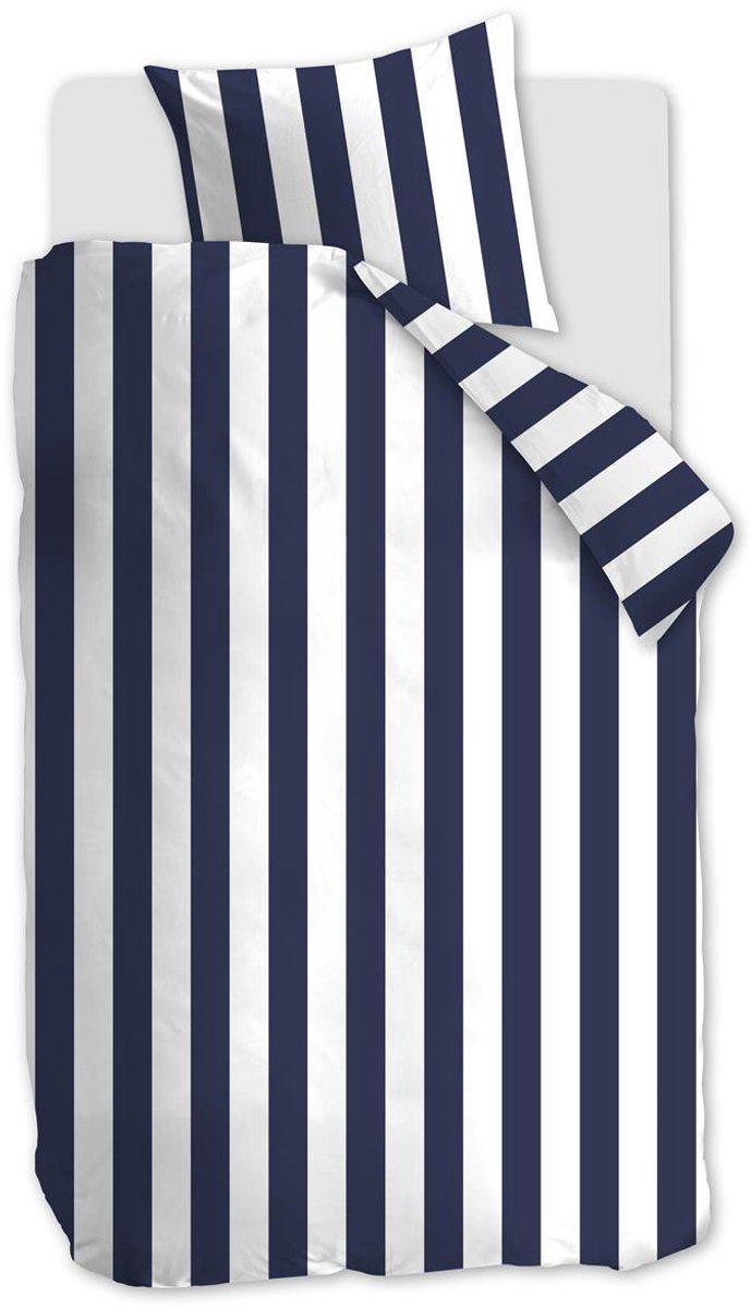 Vtwonen - vertical stripe dekbedovertrek - eenpersoons - 140x200 220cm - marineblauw