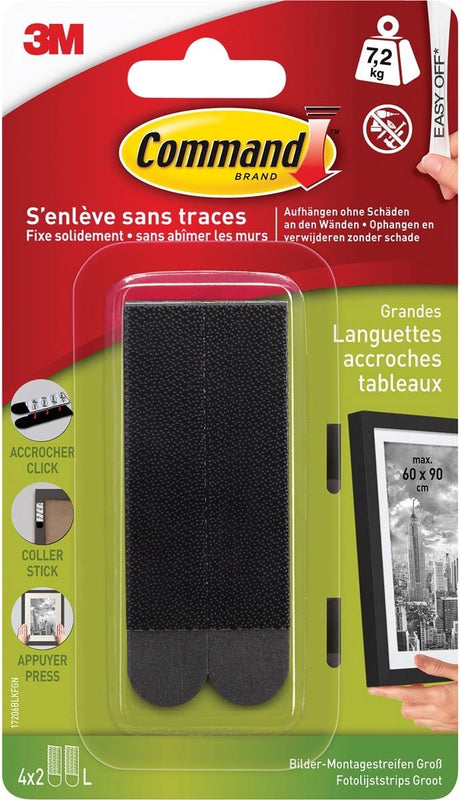 Merkloos sans marque command fotolijststrip, large, draagvermogen 7,2 kg, zwart, blister van 8 stuks