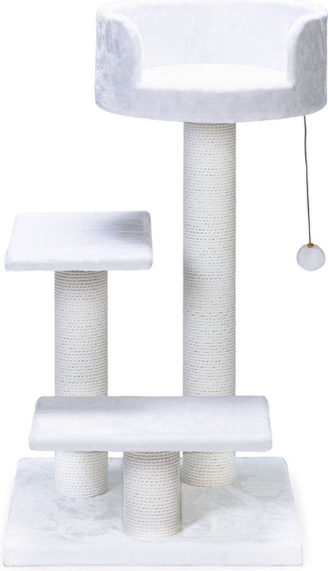 Beeztees krabpaal serpa figo - incl touw met balletje - 3 ligplekken - wit - 50x50x92 cm