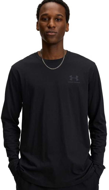Under armour ua sportstyle left chest ls-blk heren sportshirt - zwart - pitch grijs