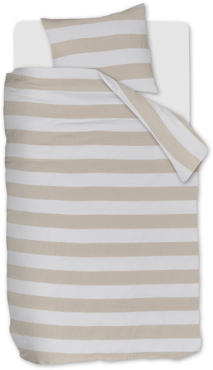 Riviera maison striped dekbedovertrek - eenpersoons - 140x200 220 - zand