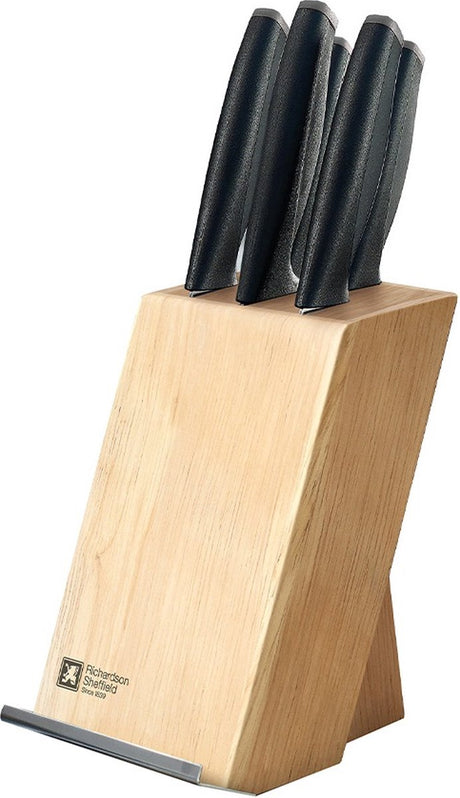 Richardson sheffield advantage – 5-delig messenblok – inclusief tablet- kookboekhouder – naturel hout– 13 0 messenstaal – sterk, duurzaam betrouwbaar-cadeauverpakking