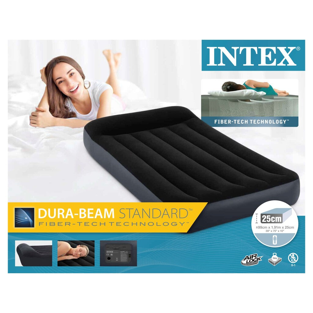 Intex 64146 pillow rest twin luchtbed + pomp 99x191x25 cm zwart