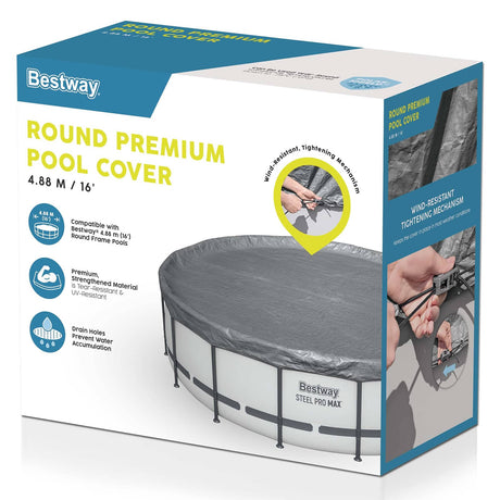 Bestway zwembadcover ø4,88 m rond polyester grijs