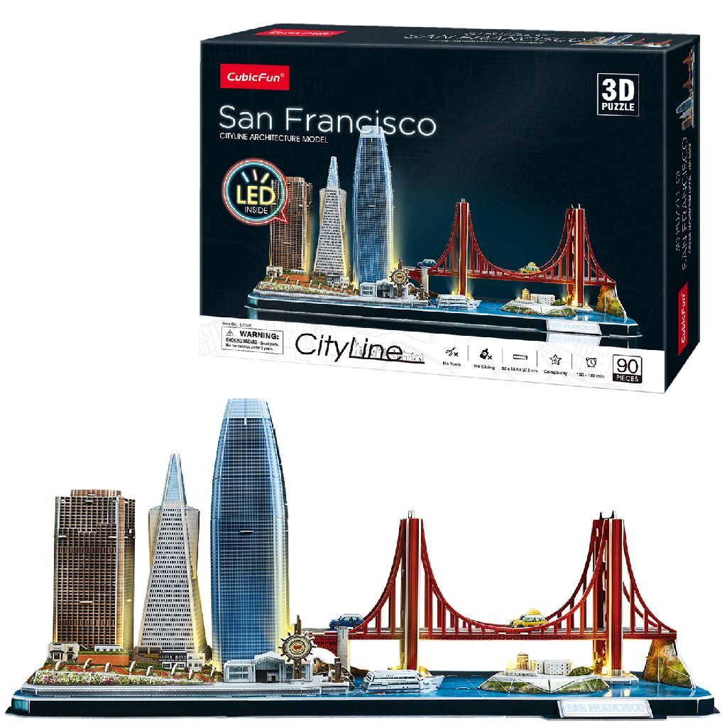 Divertimento cubico divertimento 3d puzzle city linea san Francisco + illuminazione a LED 90 pezzi