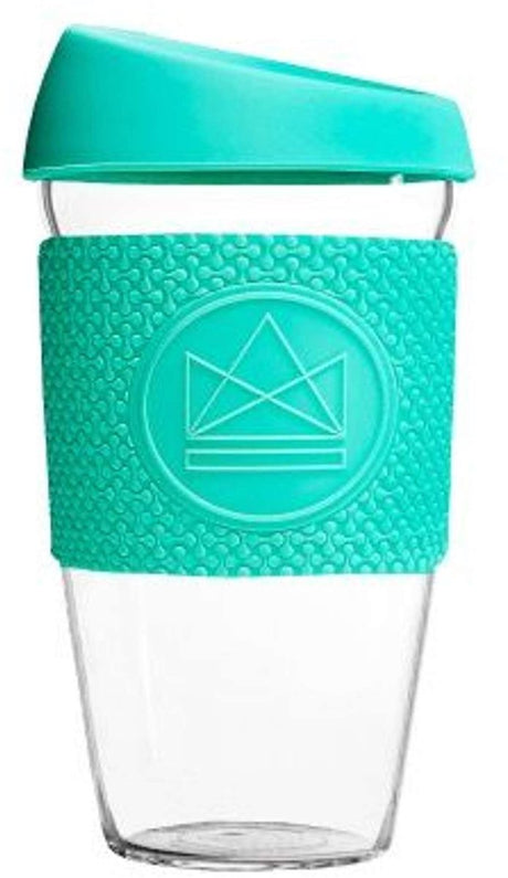 Neon kactus koffieglas 450 ml glas siliconen mintgroen