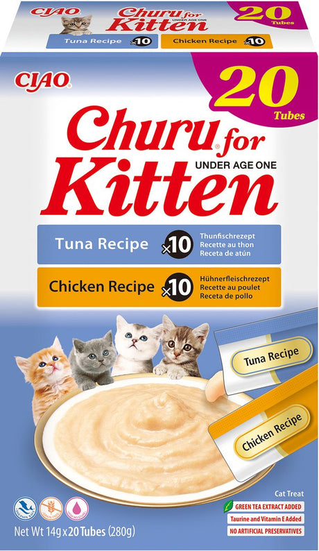Inaba ciao churu kitten creamy puree kattensnack liquid tonijn kip 20x14g