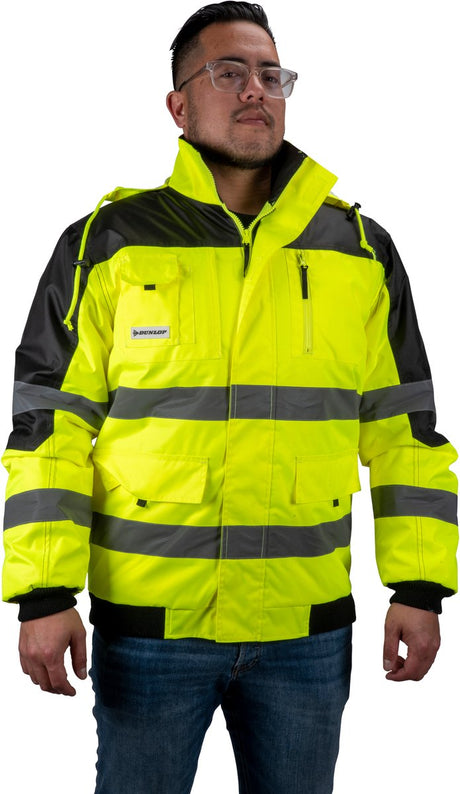 Dunlop veiligheidsjas xl veiligheidshesje voor volwassenen functioneel ontwerp met zakken fluorescerend comfortabele en universele pasvorm pes-kunststof geel xl