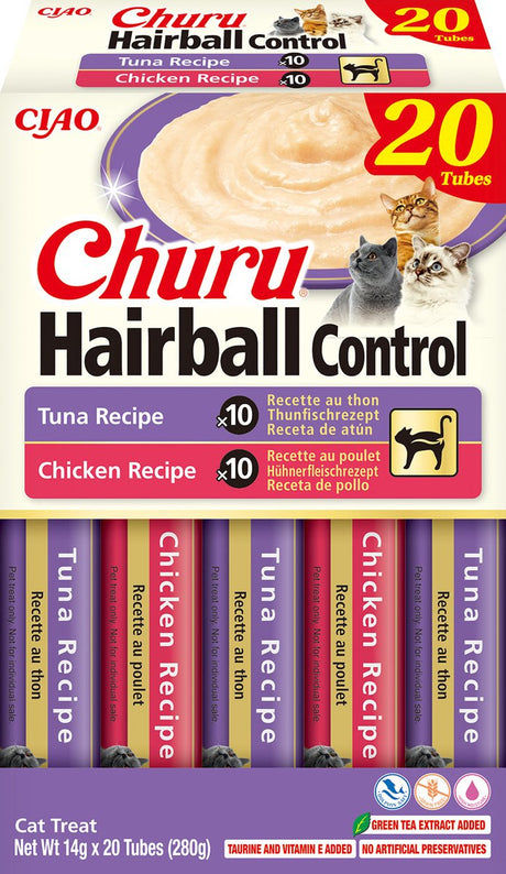 Inaba ciao churu hairball creamy puree kattensnack liquid tonijn kip 20x14g