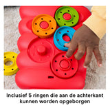 Fisher-price rollende ringen in wiebelende stapeltoren