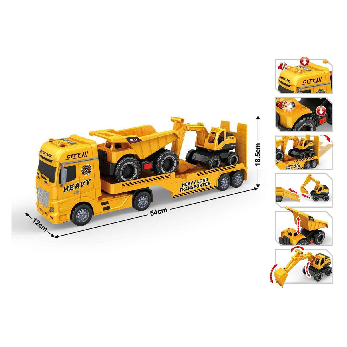 Dieplader met dump truck en graafmachine - 54cm